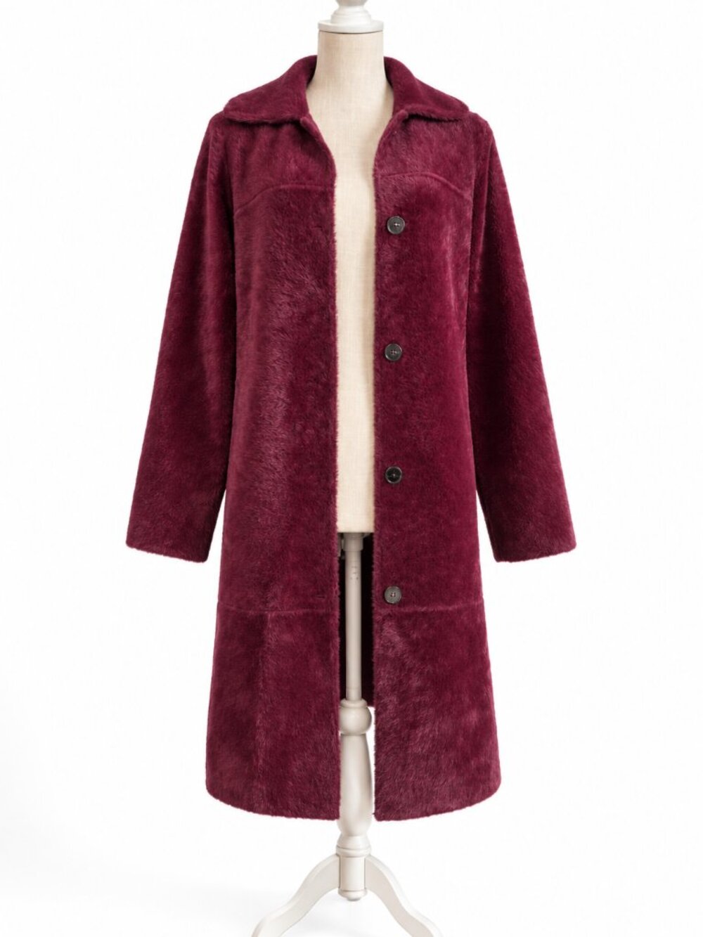 Cyrus Burgundy Wine Plush Faux Fur Long Coat Ultra Soft Classic Luxurious Size M - Picture 2 of 8